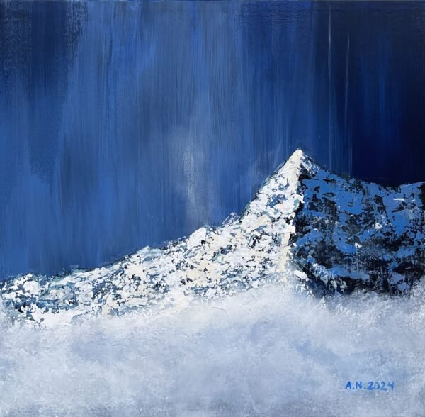 Vinternight Canvas Print – Norwegian Mountains, Snow & Fog, Blue Tones – Stunning Wall Art